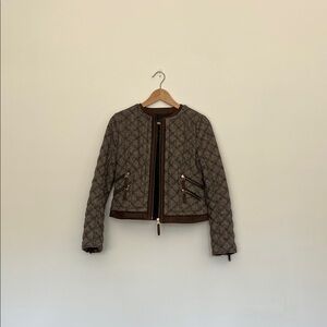 zara brown collarless quilted bomber jacket, size small